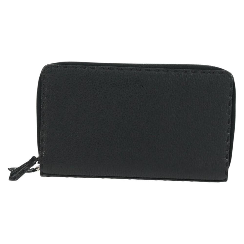 Fendi Leather Selleria Double Zip Organizer Wallet Black